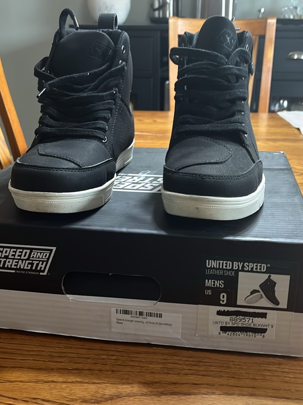 Speed and Strength Men’s Black High-Top Sneakers with White Sole
